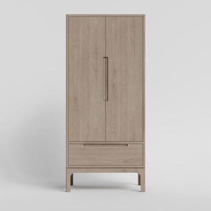 Шкаф для одежды, 90x200x60, Луго, массив дуба, беленый