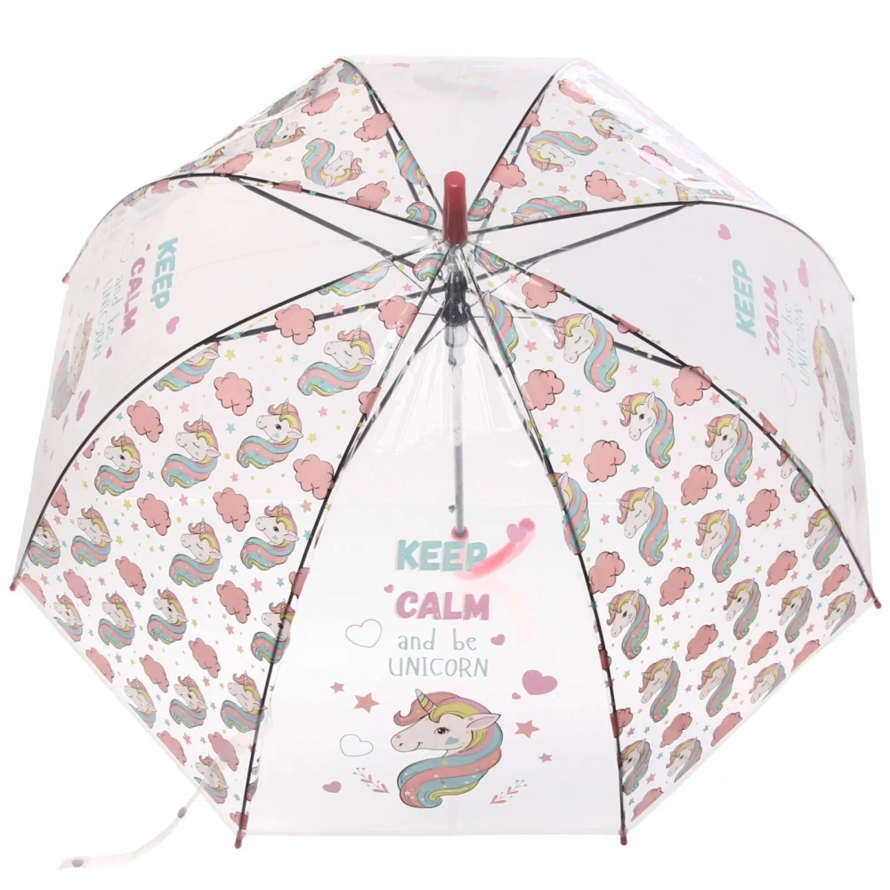 Зонт-трость женский купол «Единорог» микс 4 цвета, 8 спиц, d-82см, длина в слож. виде 82см
