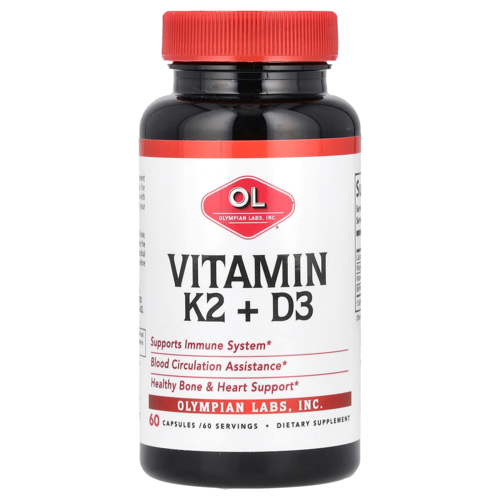 Olympian Labs, витамин K2 и D3, 60 капсул