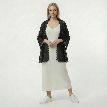 Палантин "Северные узоры" из ультрамягкого оренпуха - Черный