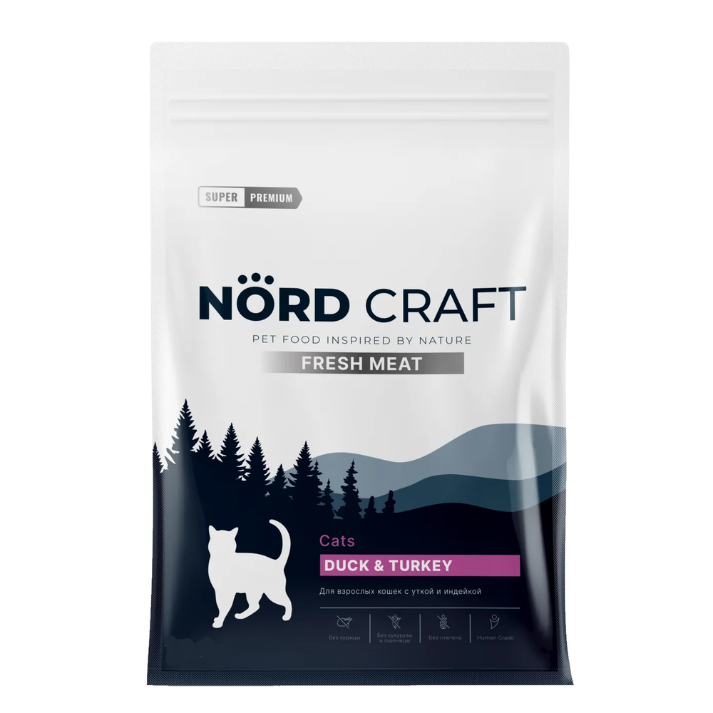 Сухой корм Nord Craft Adult cats Duck & Turkey для взрослых кошек с уткой и индейкой