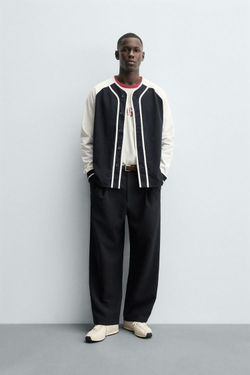 ZARA КУРТКА С ЦВЕТНЫМИ БЛОКАМИ, ЭКРЮ/ТЕМНО-СИНИЙ