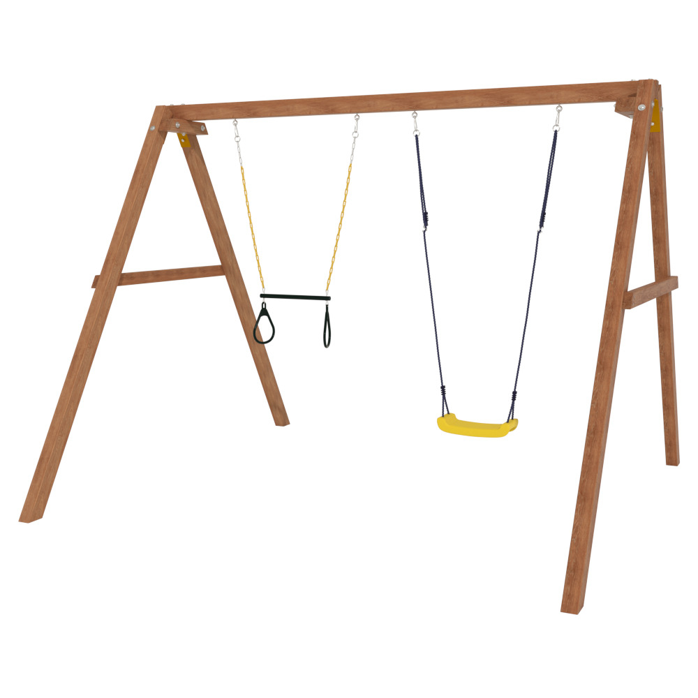 Деревянные качели с трапецией