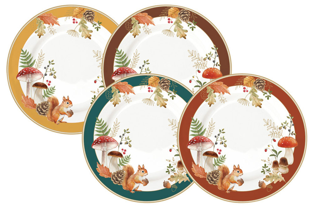 Набор десертных тарелок 4шт 19см Easy Life Autumn Breeze Белка и грибы Микс белая