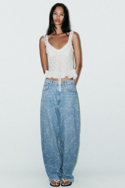 ZARA ДЖИНСЫ TRF BAGGY СО СРЕДНЕЙ ПОСАДКОЙ , ГОЛУБОЙ