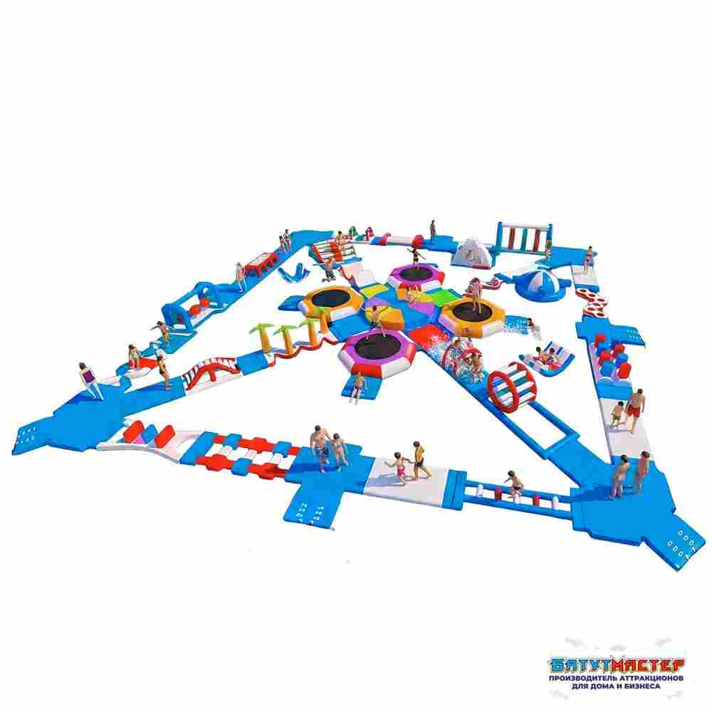 Большой надувной аквапарк на воде «Водный карнавал» 36×36×2,5 м