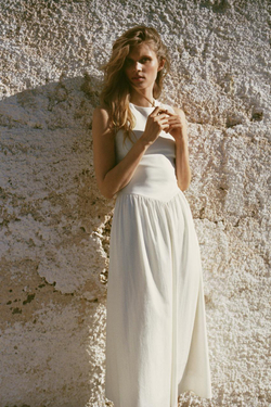 ZARA КОМБИНИРОВАННОЕ ПЛАТЬЕ МИДИ, ЭКРЮ