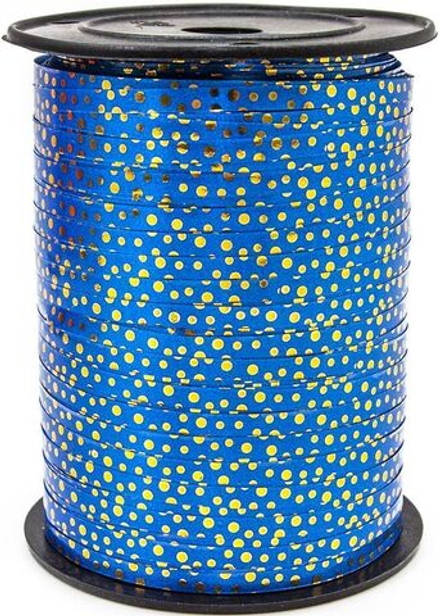 Лента (0,5 см*228,6 м) Золотые точки, Синий, Металлик, 1 шт.