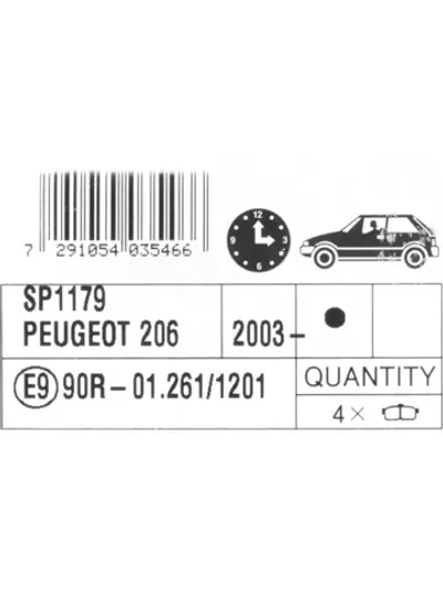 Колодки тормозные PEUGEOT 206 (01-) передние (без АБС) (4шт.) SANGSIN