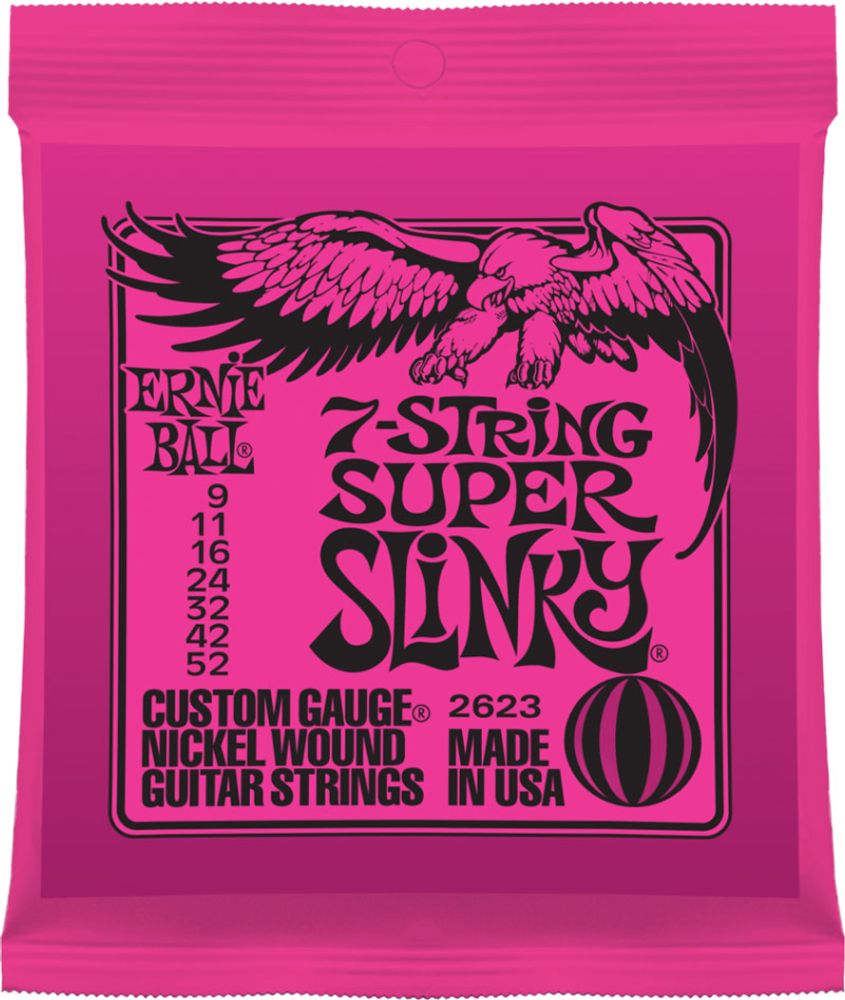 Ernie Ball 2623 струны для 7-струнной электро гитары (9-11-16-24w-32-42-52) Super Slinky.