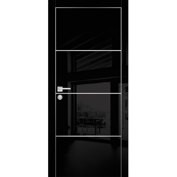 Фото межкомнатной двери экошпон Profilo Porte HGX-2 чёрный глянец с алюминиевой кромкой с 4-х сторон