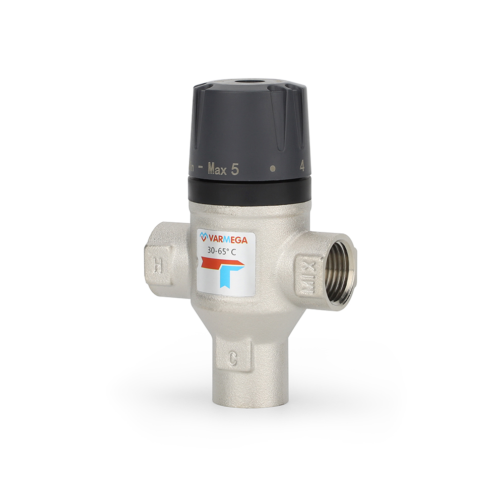 Клапан термостатический смесительный Varmega VM17002 - 3/4" (ВР, PN10, регулировка 30-65°C, KVS 1.6)