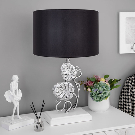 Настольная лампа Monstera Deliciosa (Монстера) Айс Античное серебро с абажуром Vintage Черный