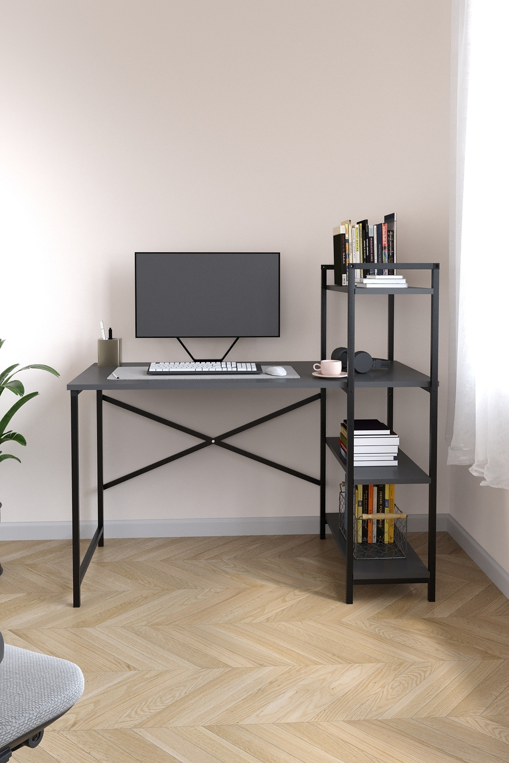 Рабочий стол с вертикальными полками 120х60 - антрацит