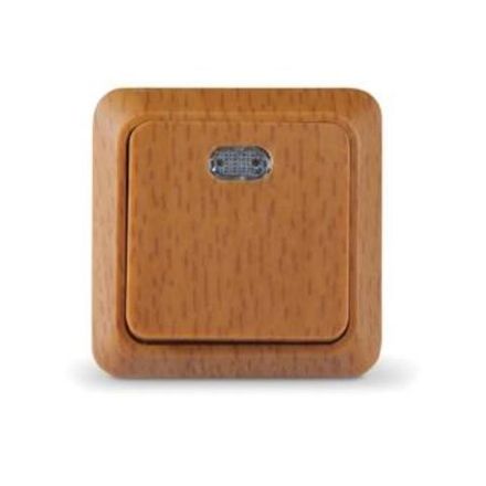 Выключатель одноклавишный с подсветкой "UNIVersal" серия "Олимп", о/у, 10А, 220В, бук (венге) (еврос