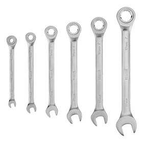 Набор ключей комбинированных трещоточных 6-17 мм, 6 шт., CrV, матовый хром Denzel