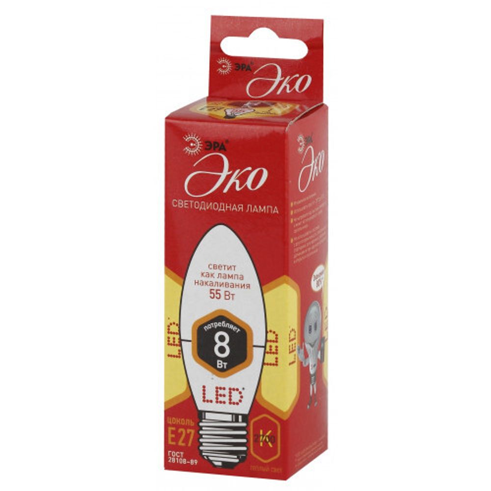 Лампочка светодиодная ЭРА RED LINE ECO LED B35-8W-827-E27 E27 / Е27 8Вт свеча теплый белый свет
