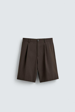 ZARA БЕРМУДЫ RELAXED FIT СО СКЛАДКАМИ, ШОКОЛАДНЫЙ