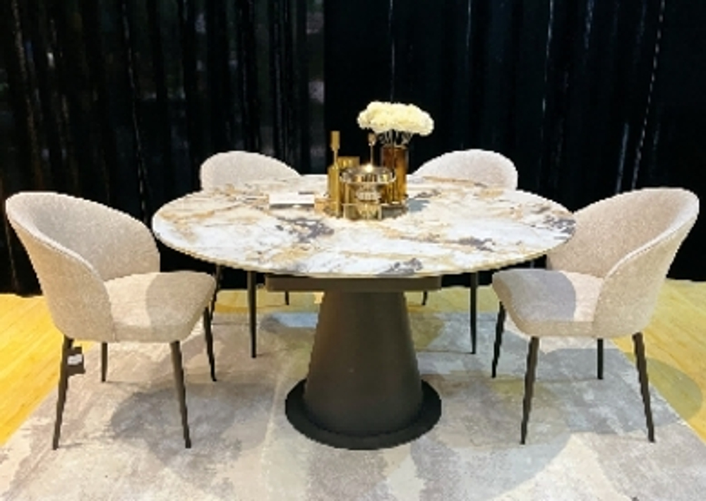 Стол TERAMO 135 GLOSS GRAND JADE SOLID CERAMIC, керамика, поворотн.механизм / Черный каркас, ®DISAUR