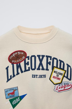 ZARA ХУДИ С НАШИВКАМИ, ЭКРЮ