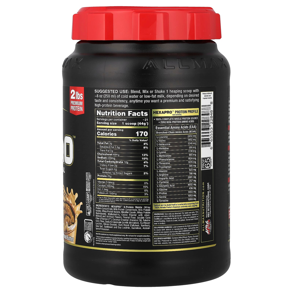ALLMAX, Hexapro™, высокопротеиновая нежирная мука, шоколад и арахисовое масло, 907 г (2 фунта)
