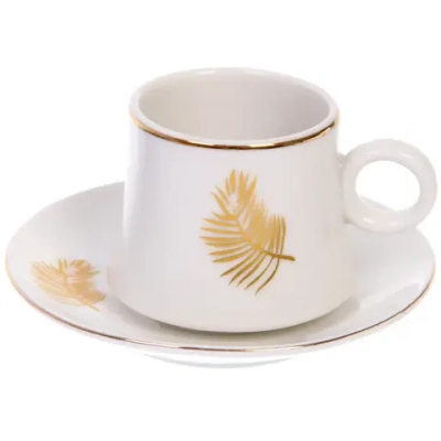 Кофейный набор 12 предметов «Золотая коллекция» (6 кружек 90мл+6 блюдец), пальма, узкая кружка