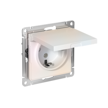 Розетка 1-м СП AtlasDesign 16А IP20 с заземл. защ. шторки с крышкой механизм жемчуж. SE ATN000446