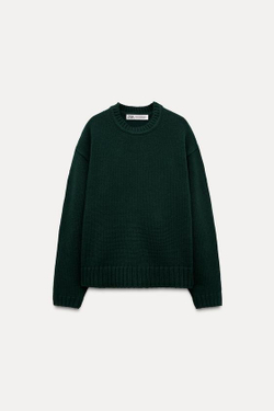 ZARA ОДНОТОННЫЙ СВИТЕР, ЗЕЛЕНЫЙ