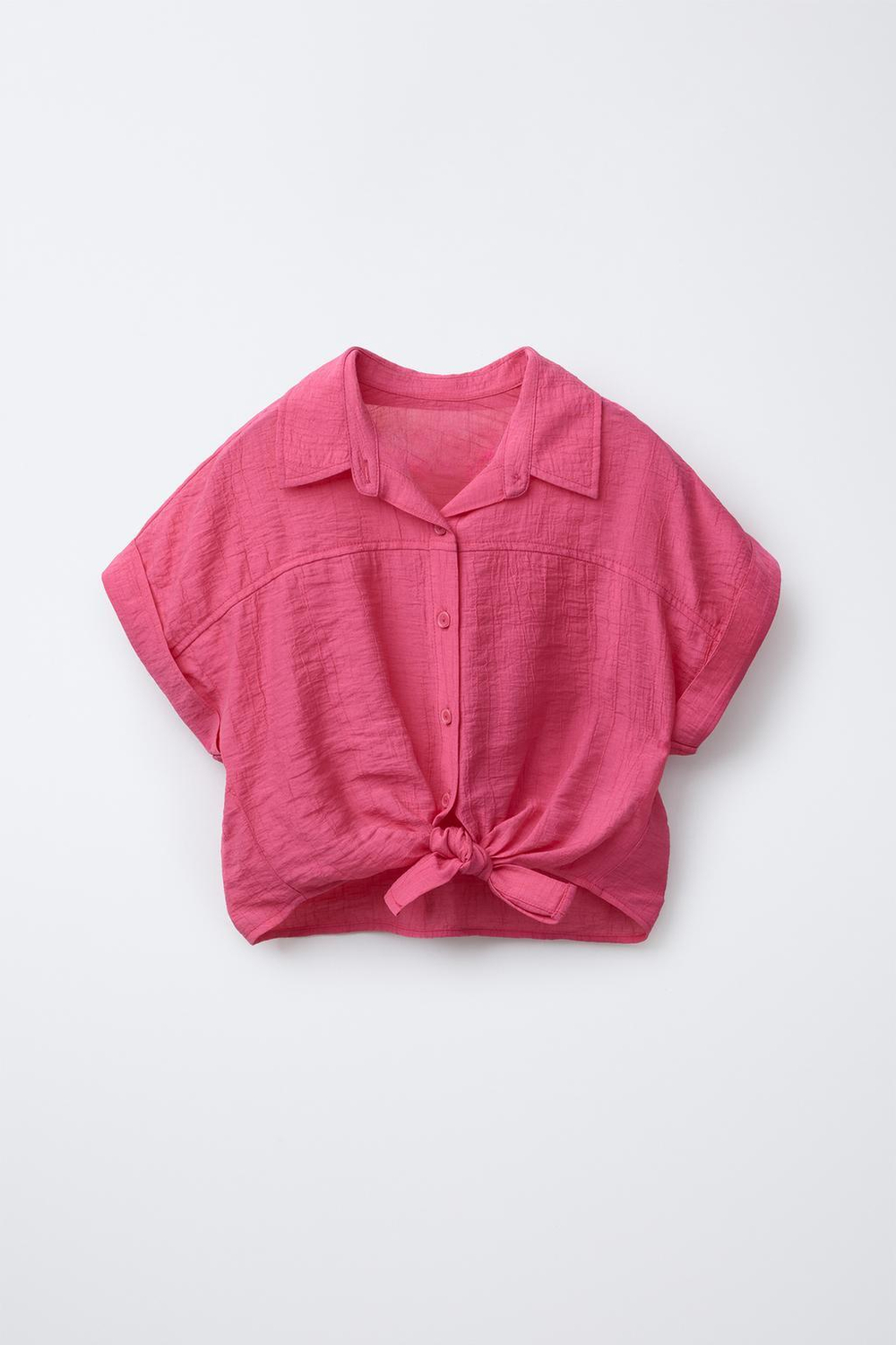 ZARA РУБАШКА ИЗ РЕЛЬЕФНОЙ ТКАНИ С УЗЛОМ, ЦВЕТ ФУКСИИ