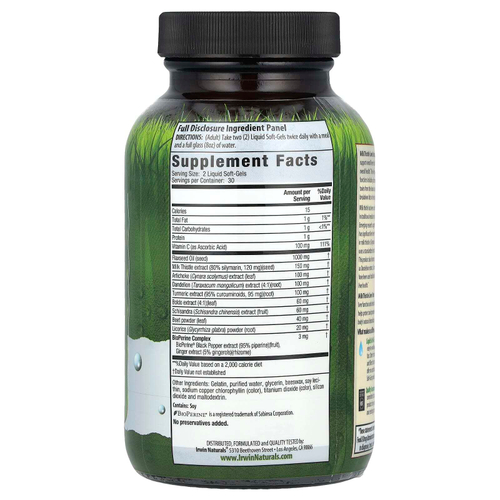 Irwin Naturals, "Чистка печени расторопшей", пищевая добавка для чистки печени с расторопшей, 60 мягких желатиновых капсул с жидкостью