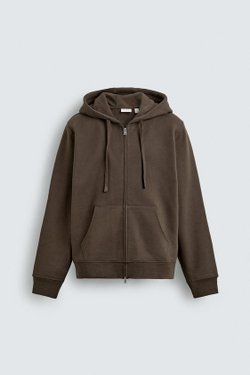 ZARA ТОЛСТОВКА НА МОЛНИИ С КАПЮШОНОМ HEAVYWEIGHT ORIGINS, ШОКОЛАДНЫЙ
