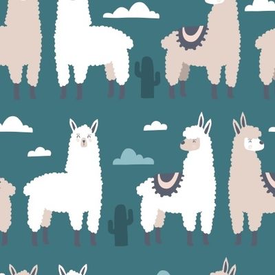 Веселые ламы на тёмном. Крупный узор