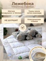 Одеяло ЛЕЖЕБОКА Мерино Ламби 200х220 из овечьего пуха ягненка мериноса без синтетики, плотность 300 г/м2, 2954-220-3