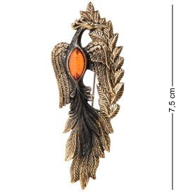 AM- 897 Брошь «Жар-птица» (латунь, янтарь)