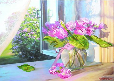 "Цветы на окне"-4041 ткань с нанесенным рисунком
