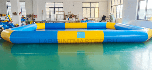 Прямоугольный надувной бассейн "Полосатик" 9х7х0.65 м, голубой, жёлтый