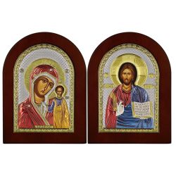 Венчальная пара: Казанская Божья Мать и Спаситель. Серебряные иконы.