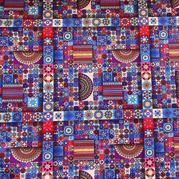 СИНЕ-РОЗОВАЯ МАНДАЛА,  МАРАКЕШ 100% хлопок Handmade Fabrics 1