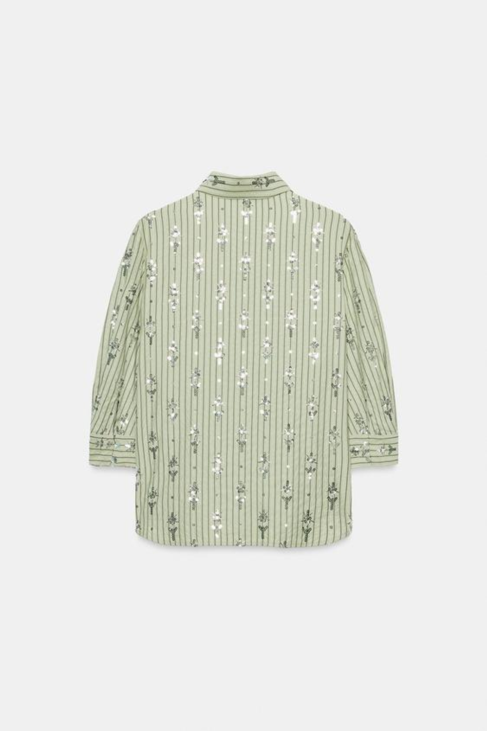 ZARA РУБАШКА В ПОЛОСКУ С ПАЙЕТКАМИ, МЯГКИЙ ЗЕЛЕНЫЙ
