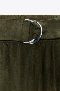 ZARA БРЮКИ BALLOON С ЭФФЕКТОМ ЗАМШИ, ХАКИ