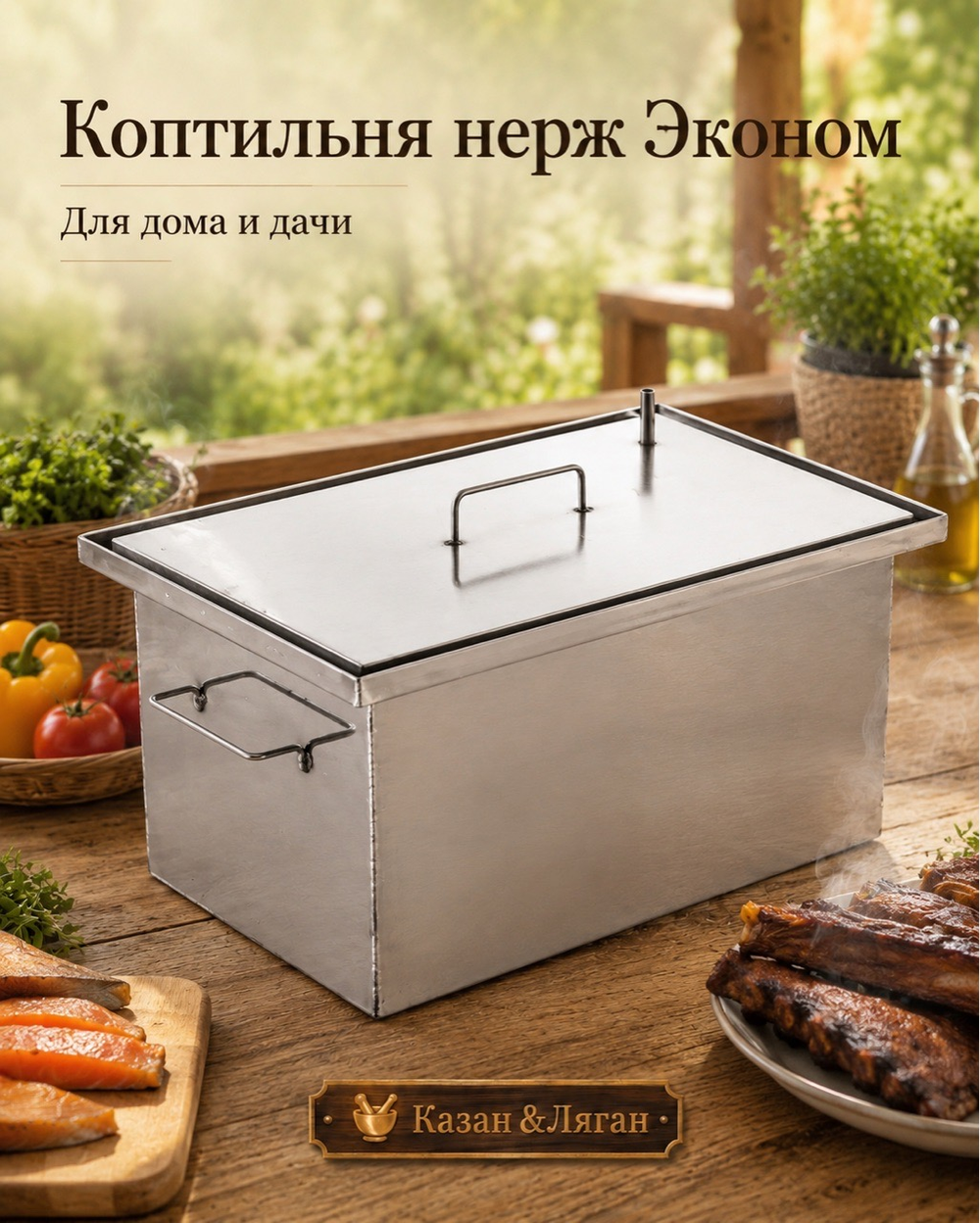 Коптильня нерж "Эконом" 450х250х250 1,0 мм