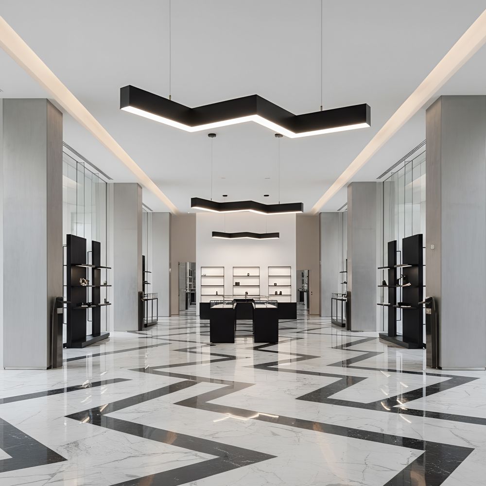 ULO-K19A 28W-4000K-Z30-120 IP40 BLACK Светильник линейный светодиодный подвесной. Зигзагообразный. профиль 50х70мм. Белый свет 4000K. 3000Лм. Алюминий. Цвет черный. TM Uniel