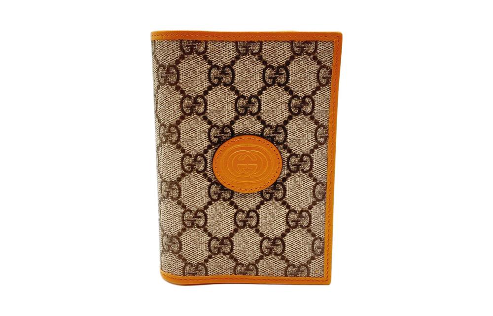 GUCCI Canvas With Leather Trim Canvas Bag Passport Holder Men"s Orange