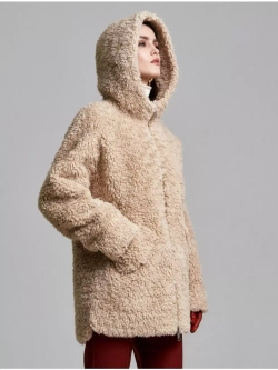 Шуба женская чебурашка тедди экомех, бежевая, SilverFox