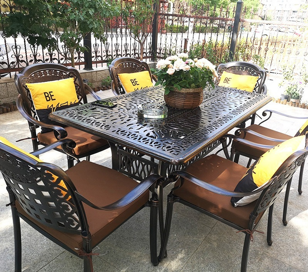 Обеденная группа из литого алюминия стол ФЕНИКС «FENIX» 150х90 + 6 кресел ВУЛКАН «VOLCANO»