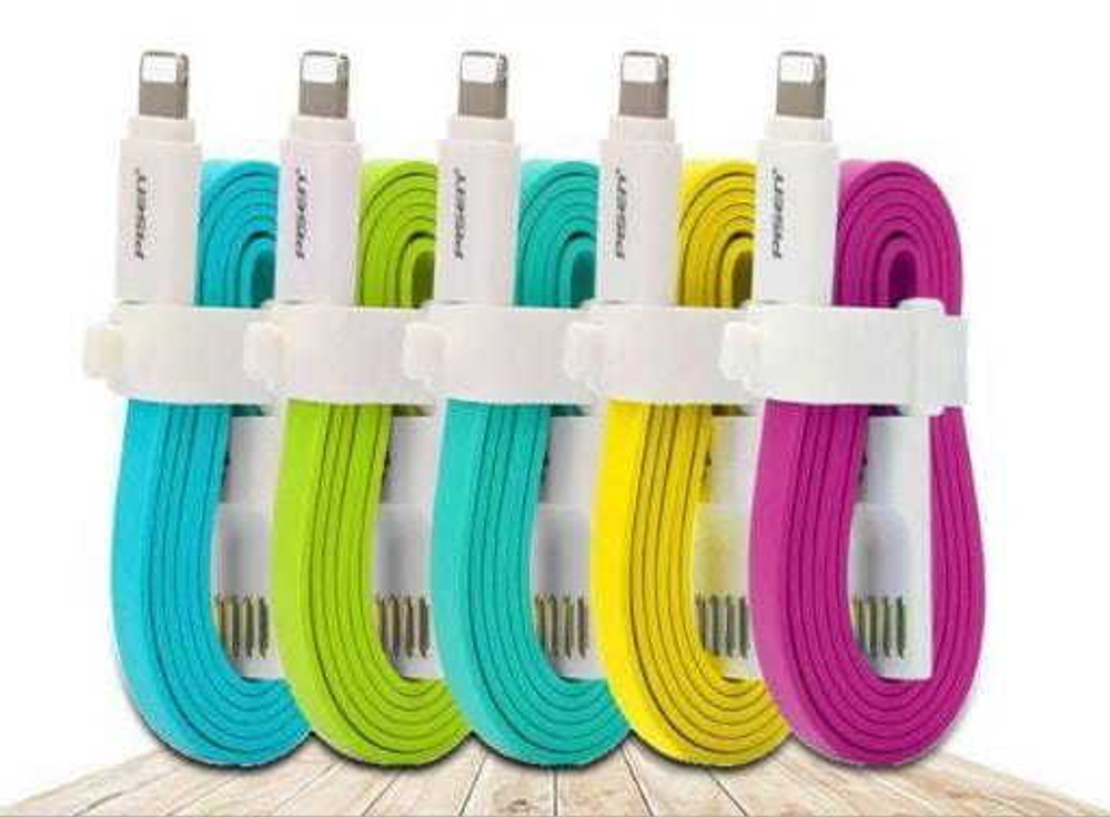 Кабель USB - 2 в 1 для [iPhone + MicroUSB] Pisen AL04 (плоский, 800 мм.) Синий