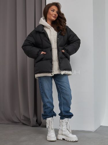 Женский черно-белый многослойный пуховик