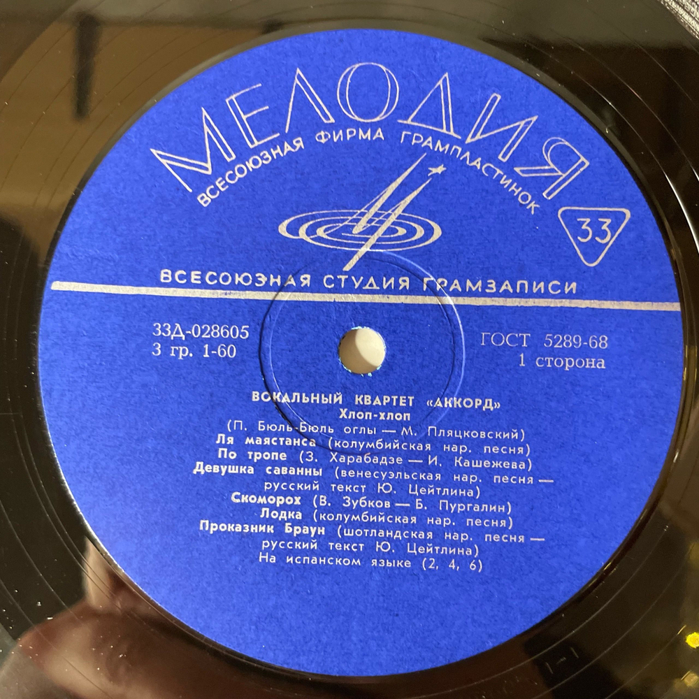Винтажная виниловая пластинка LP Вокальный Квартет Аккорд (СССР 1970) Песня Об Одиссее