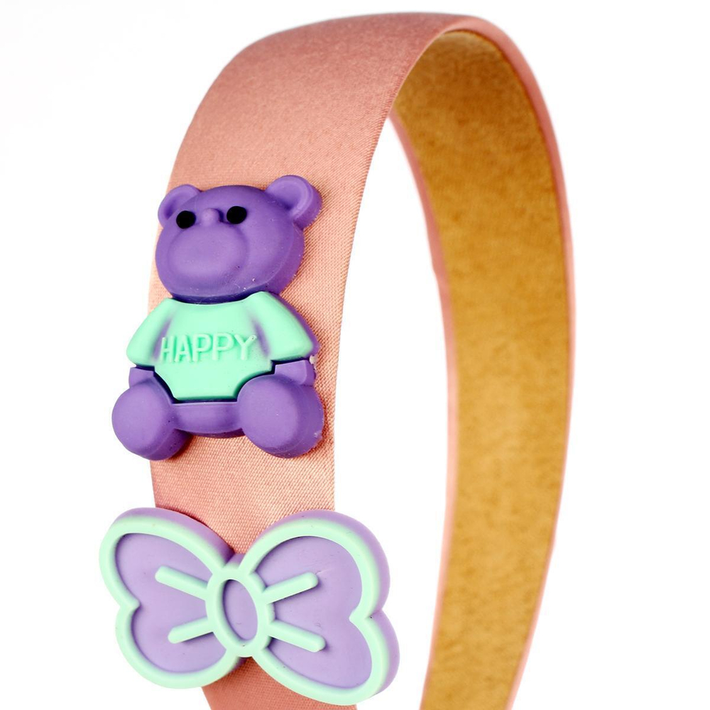 Ободок для волос "БАМБИ БУМ", бантик и мишка, розовый, лавандовый и голубой (JINRE TRAVEL)