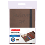 Обложка для паспорта с карманами и резинкой мягкая экокожа "PASSPORT" коричневая BRAUBERG (3 штуки в упаковке)